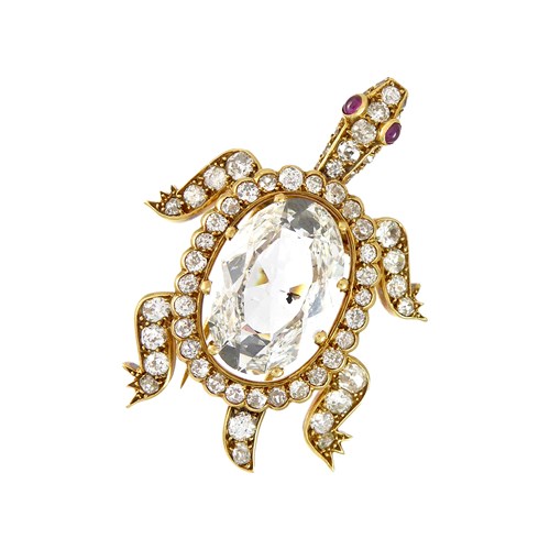 Diamond turtle brooch, Monture Cartier, Paris, the back formed by a principal old oval cut diamond, of approximately 7.00ct,